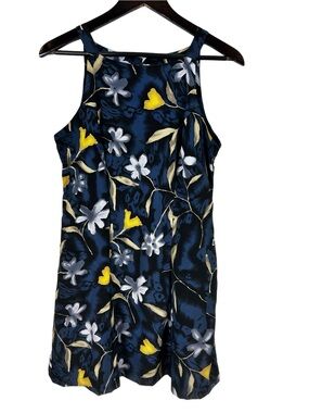 DBY Vintage Blue Floral High Neck A-Line Dress Size Small